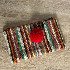 Be Alpaca Made in Peru Multicolor Woven Wool Wristlet Cosmetic Bag Clutch